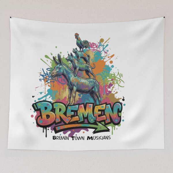 Item preview, Bremen Town Musicians – Fairy Tale in Bronze – Vibrant Graffiti Design designed and sold by Earth Celebration Designs.