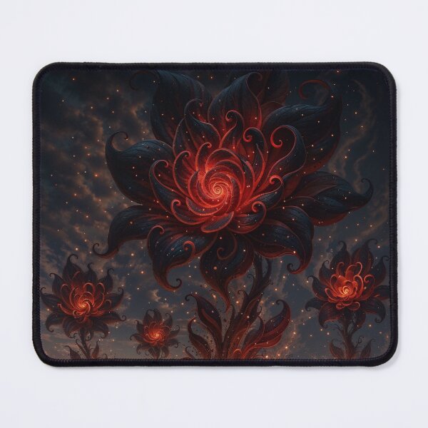 Item preview, Erupting Fire Blossoms Over the Ocean – Dark Fantasy Floral Art designed and sold by RokaCircles.