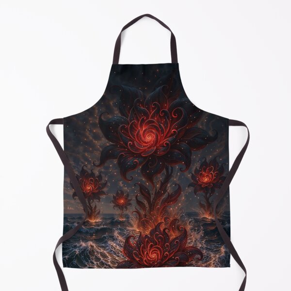 Item preview, Erupting Fire Blossoms Over the Ocean – Dark Fantasy Floral Art designed and sold by RokaCircles.