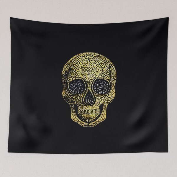 Item preview, Gold skull on black background designed and sold by WAMTEES.