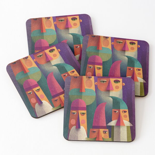 Item preview, Quirky Abstract Santa Faces with Colorful Textured Beards – Modern Christmas Art designed and sold by dawnleblanc55.
