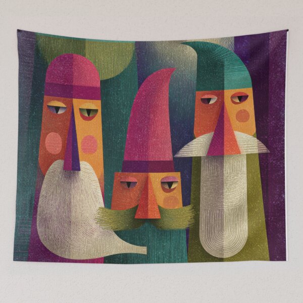 Item preview, Quirky Abstract Santa Faces with Colorful Textured Beards – Modern Christmas Art designed and sold by dawnleblanc55.