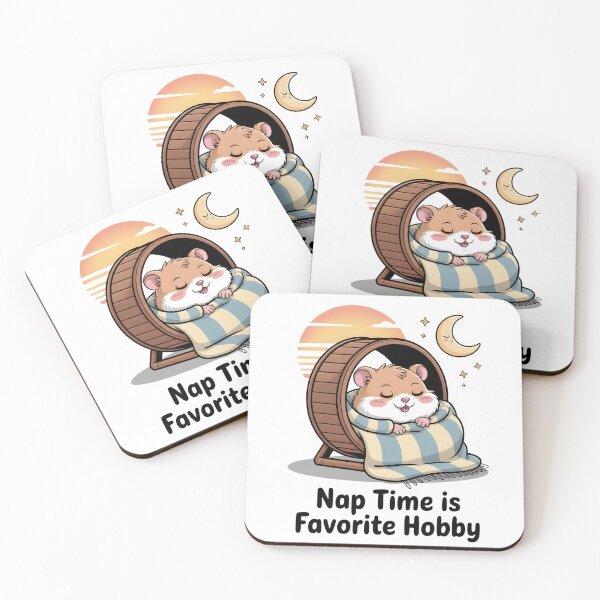 Item preview, A cartoon hamster sleeping on a running wheel with the phrase Nap time is a favorite pastime designed and sold by Pawmoods.