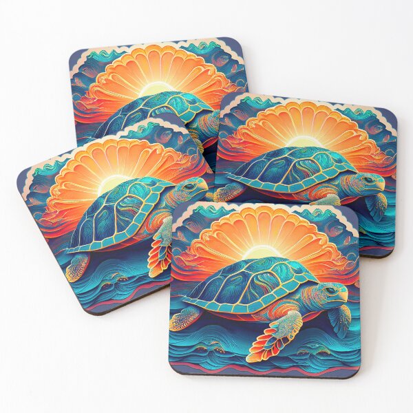 Item preview, Sea Turtle Sunset and Waves Retro Vintage Turtle Artwork designed and sold by Mandeville Photography.