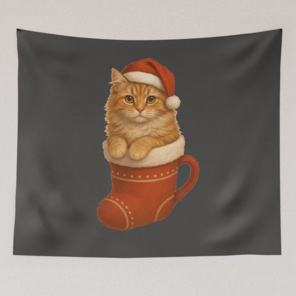 Aperçu de l'œuvre Chat de Noël réaliste dans une chaussette ??? créée et vendue par pixelandpine.
