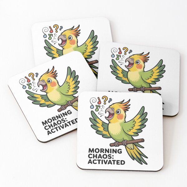 Item preview, A cartoon parrot screams Morning Chaos_ Activated designed and sold by Pawmoods.
