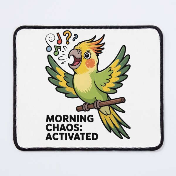Item preview, A cartoon parrot screams Morning Chaos_ Activated designed and sold by Pawmoods.