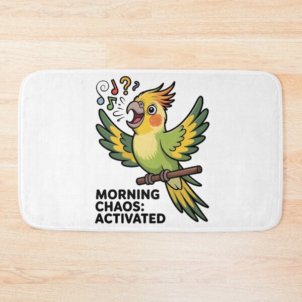 Item preview, A cartoon parrot screams Morning Chaos_ Activated designed and sold by Pawmoods.