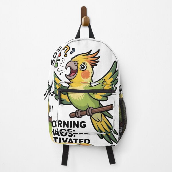 Item preview, A cartoon parrot screams Morning Chaos_ Activated designed and sold by Pawmoods.