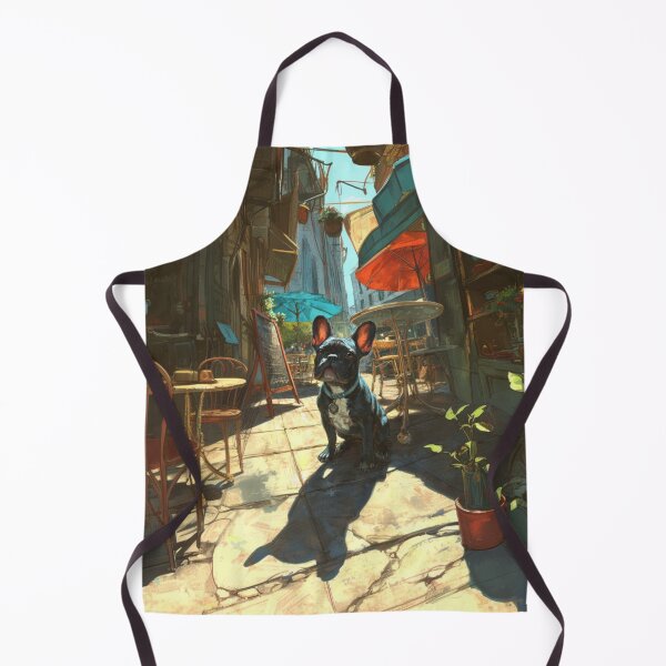 Item preview, French Bulldog sitting in a bustling city street café, Dogs in Motion designed and sold by CDC40.
