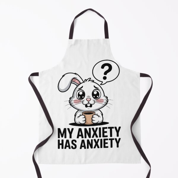 Item preview, A cartoon rabbit, nervous, is holding a cup of coffee, with the caption _My anxiety has anxiety designed and sold by Pawmoods.