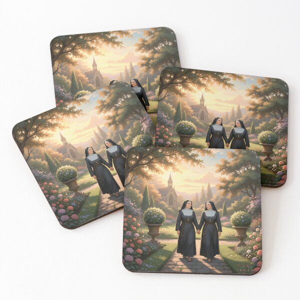 Item preview, Two women dressed in nun-inspired robes holding hands in a peaceful park  designed and sold by Elando1212.