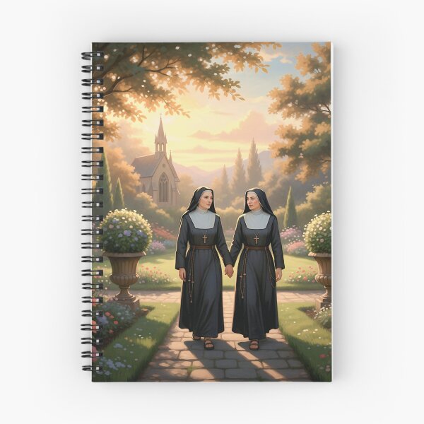 Item preview, Two women dressed in nun-inspired robes holding hands in a peaceful park  designed and sold by Elando1212.