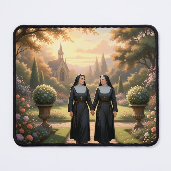 Item preview, Two women dressed in nun-inspired robes holding hands in a peaceful park designed and sold by Elando1212.