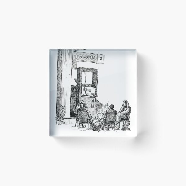Item preview, Gas Station with People Around a Fire designed and sold by Naux | Design & Illustration.