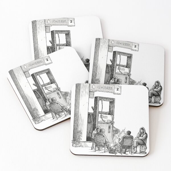 Item preview, Gas Station with People Around a Fire designed and sold by Naux | Design & Illustration.