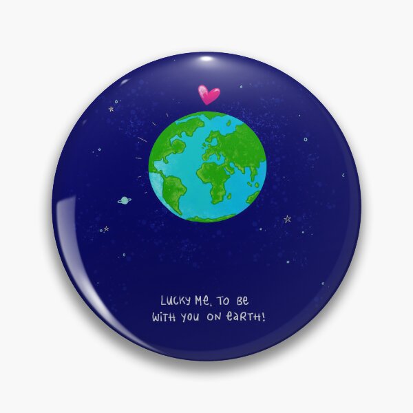 Item preview, Lucky Me to Be with You on Earth – Globe Illustration with Heart | Romantic Motif, Gift Idea designed and sold by Liv Merle Kantak.