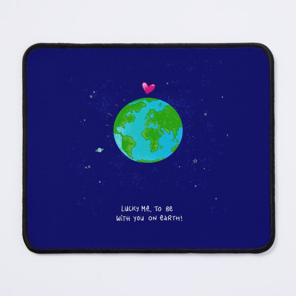 Item preview, Lucky Me to Be with You on Earth – Globe Illustration with Heart | Romantic Motif, Gift Idea designed and sold by Liv Merle Kantak.
