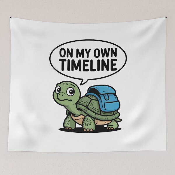 Item preview, A slow, relaxed cartoon turtle with the caption On my own schedule designed and sold by Pawmoods.