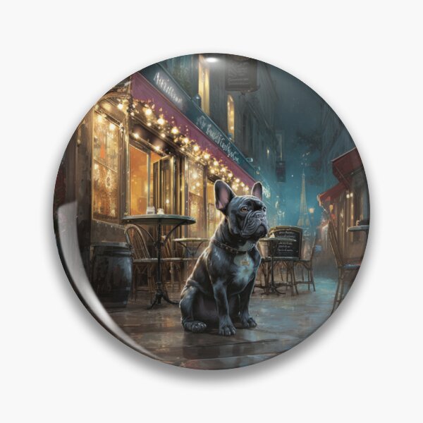 Item preview, French Bulldog sitting in a bustling city street café, Dogs in Motion designed and sold by CDC40.