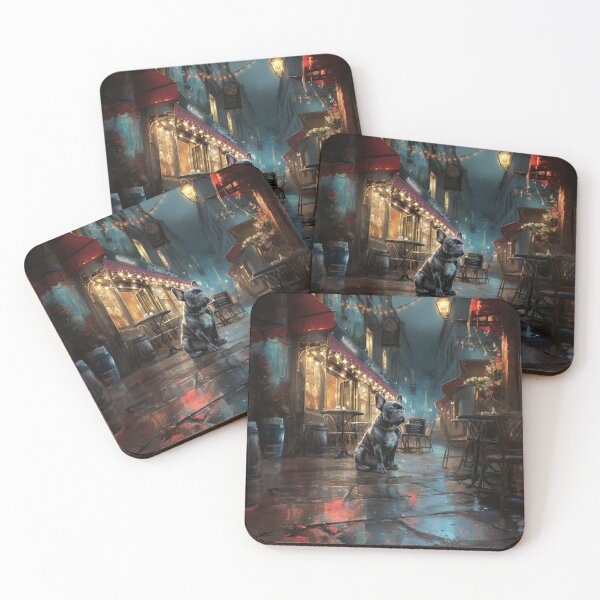 Item preview, French Bulldog sitting in a bustling city street café, Dogs in Motion designed and sold by CDC40.