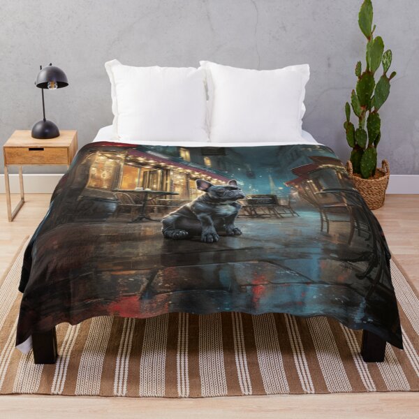 Item preview, French Bulldog sitting in a bustling city street café, Dogs in Motion designed and sold by CDC40.