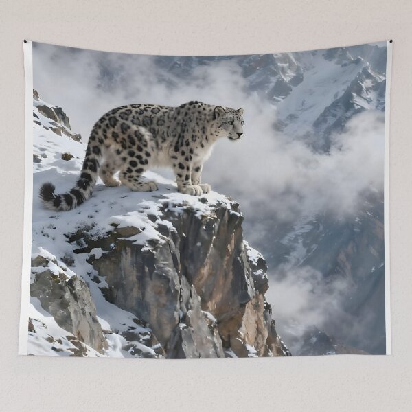 Item preview, Majestic Snow Leopard Overlooking Blue Mountain Goats designed and sold by internetwatcher.