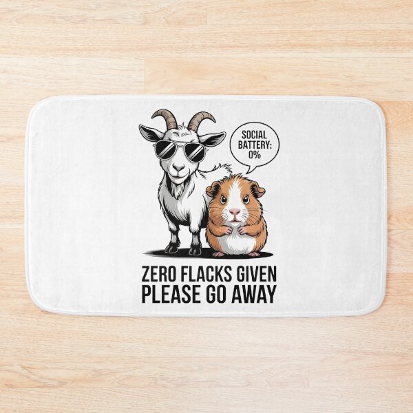 Item preview, A sarcastic goat and a tired guinea pig with the phrase Social battery 0% designed and sold by Pawmoods.