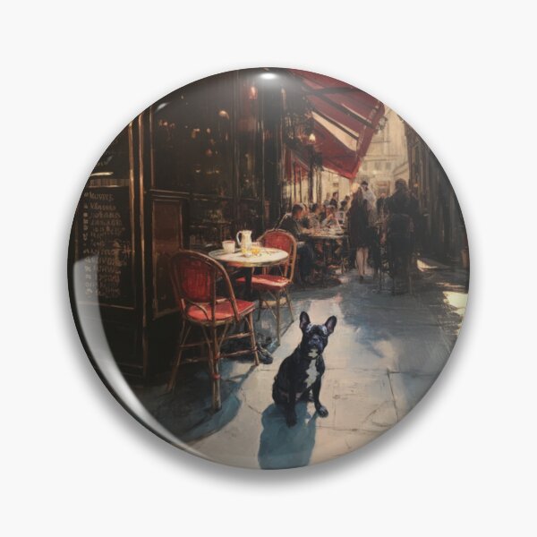 Item preview, French Bulldog sitting in a bustling city street café, Dogs in Motion designed and sold by CDC40.
