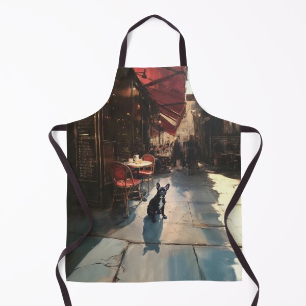 Item preview, French Bulldog sitting in a bustling city street café, Dogs in Motion designed and sold by CDC40.
