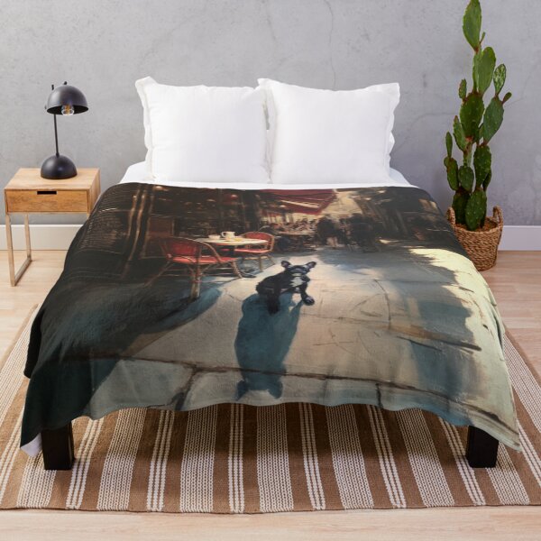 Item preview, French Bulldog sitting in a bustling city street café, Dogs in Motion designed and sold by CDC40.