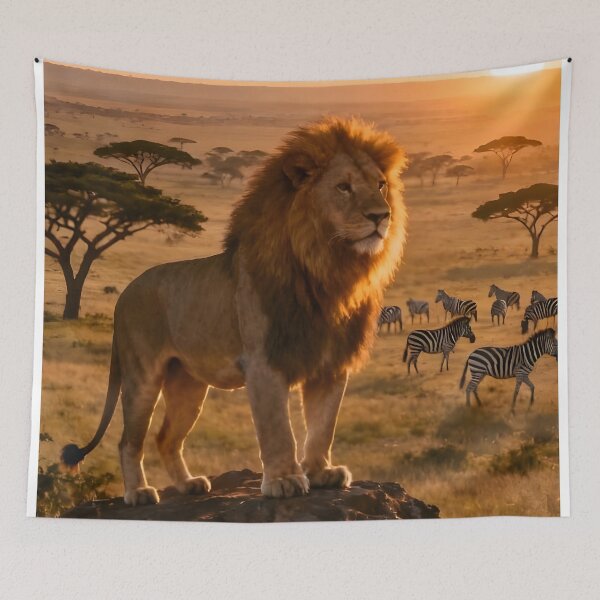 Item preview, Majestic Lion at Golden Sunset on African Plains designed and sold by internetwatcher.