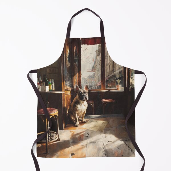 Item preview, A French Bulldog sitting in a bustling city street café, Dogs in Motion designed and sold by CDC40.