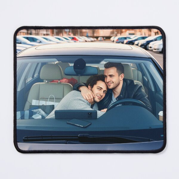 Item preview, Two men sharing a heartfelt hug inside a car — simple and sincere. designed and sold by Elando1212.