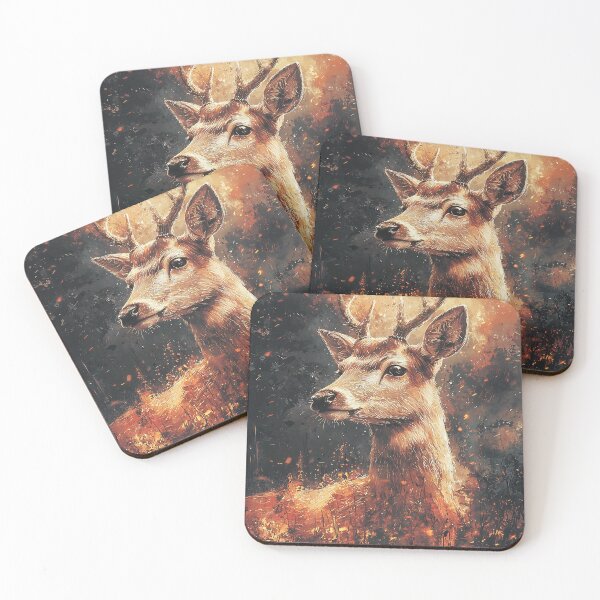 Item preview, Red Maple Deer Temple Scene | Japanese Aesthetic Fantasy Landscape designed and sold by MetroEnvision.