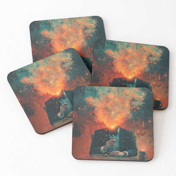 Item preview, Flaming Head Surreal Portrait | Emotional Fire and Smoke Dark Fantasy designed and sold by MetroEnvision.