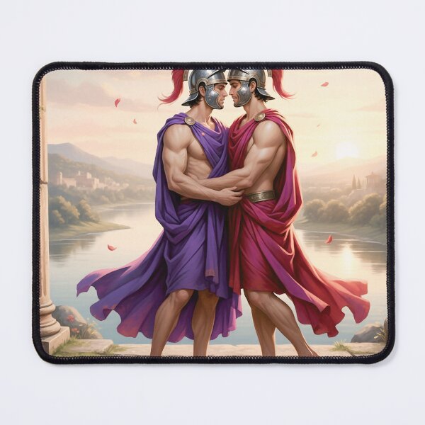 Item preview, Stoic portrait of two armored men connecting by hand amid classical columns designed and sold by Elando1212.