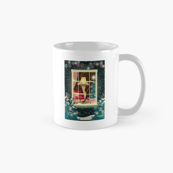 Item preview, Christmas MCM Mid Century modern style Leg Lamp in window with Christmas Lights and snowy scene designed and sold by Jdawnink.