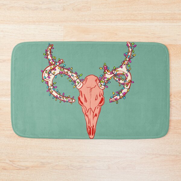 Item preview, Creepy Christmas stag skull with fairy lights wrapped around the antlers designed and sold by kawaicherrypi.