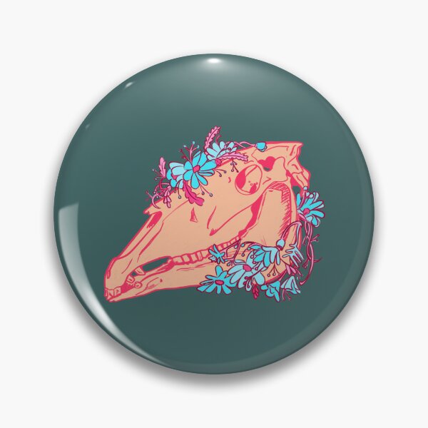 Item preview, Mari Lwyd Christmas horse skull with bright pink and blue flowers | cute spooky Lovecraft inspired illustration  designed and sold by kawaicherrypi.