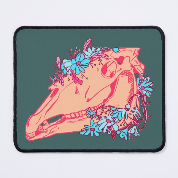 Item preview, Mari Lwyd Christmas horse skull with bright pink and blue flowers | cute spooky Lovecraft inspired illustration  designed and sold by kawaicherrypi.