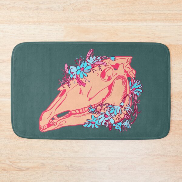 Item preview, Mari Lwyd Christmas horse skull with bright pink and blue flowers | cute spooky Lovecraft inspired illustration  designed and sold by kawaicherrypi.