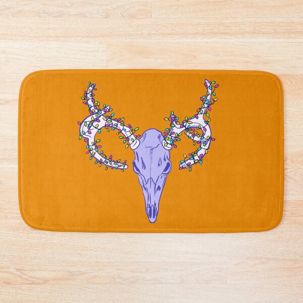 Item preview, Creepy Christmas stag skull with rainbow fairy lights wrapped around the antlers - blue designed and sold by kawaicherrypi.