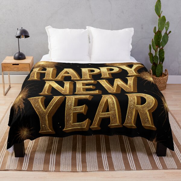 Item preview, Golden Fireworks Happy New Year 3D Typography – Luxury Holiday Art designed and sold by FUIRY .