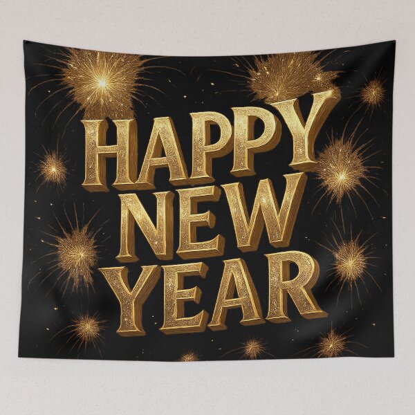Item preview, Golden Fireworks Happy New Year 3D Typography – Luxury Holiday Art designed and sold by FUIRY .