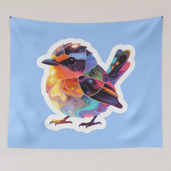 Item preview, Psychedelic Fluid Art Bird Decal Neon Cosmic Swirls and Abstract Geometric Segments designed and sold by Cherrydora.