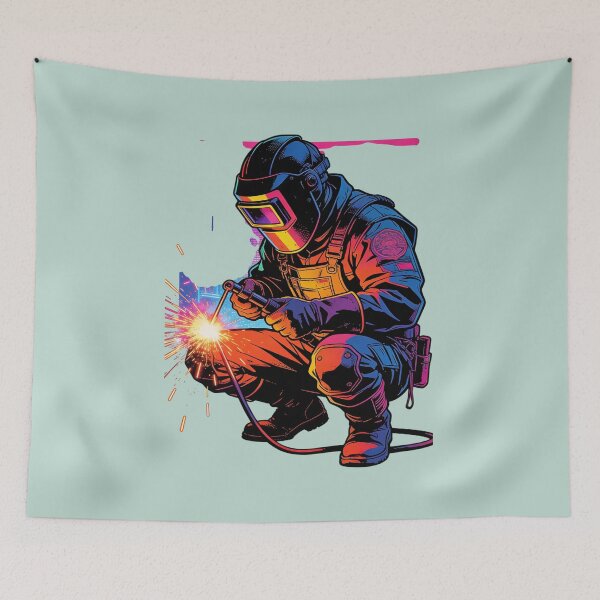 Item preview, Neon Synthwave Welder Art | Cyberpunk Fabrication Tradesman Retro 80s Design designed and sold by Cherrydora.