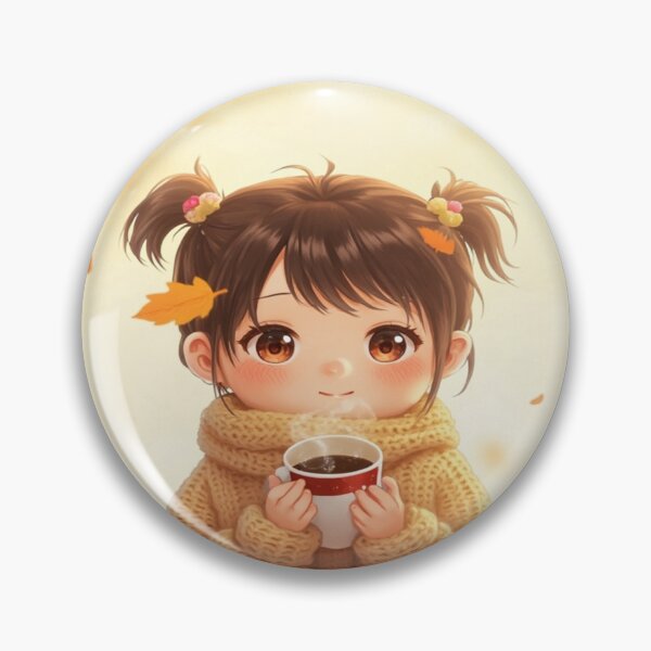 Item preview, Kawaii Autumn Girl With Cozy Sweater and Warm Drink designed and sold by Cristhian Almanza.