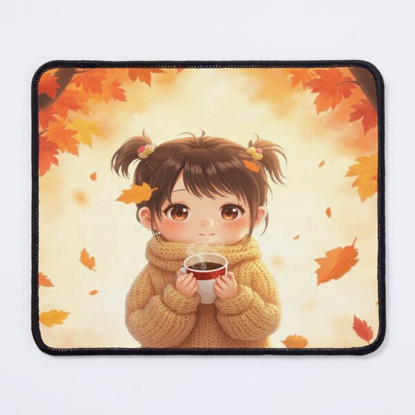 Item preview, Kawaii Autumn Girl With Cozy Sweater and Warm Drink designed and sold by Cristhian Almanza.