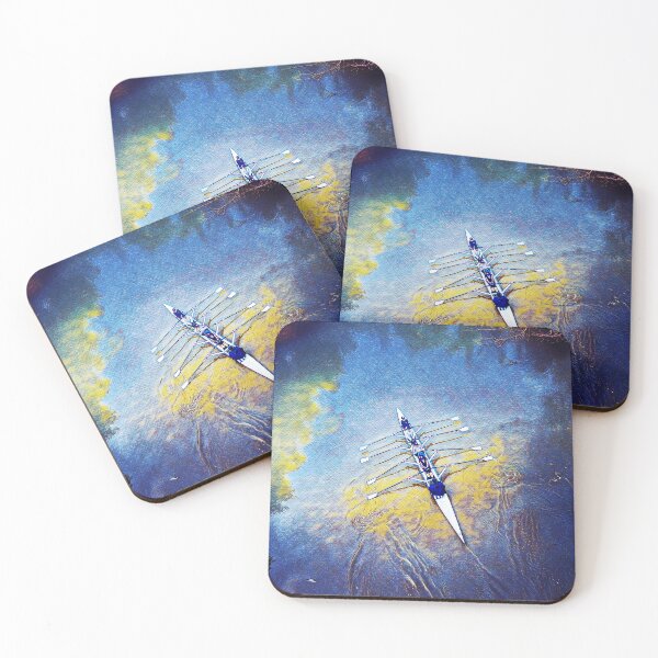 Item preview, Rowing Overhead Blue and Gold Textured Art Print designed and sold by Michael van der Hoorn.